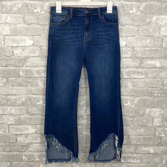 Cello Fringe Hem Straight Leg Cropped Jeans - Picture 1 of 6